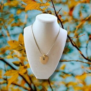 Trifari | 60s VTG Elegant Modern Gold/Tan Enamel Pendant Necklace